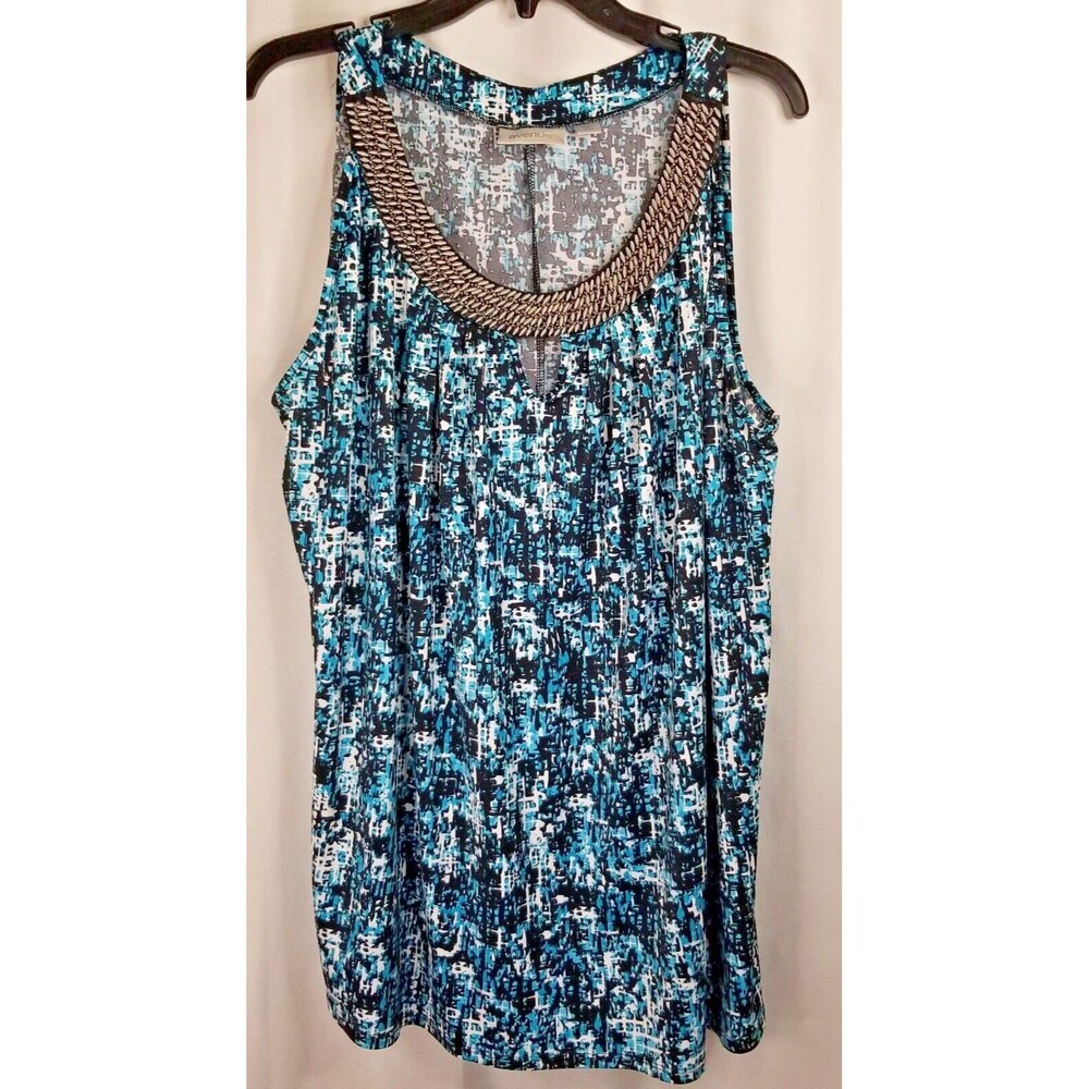 Avenue Tunic Sleeveless Top Metal Studded Neckline Design Geometric Size 22/24